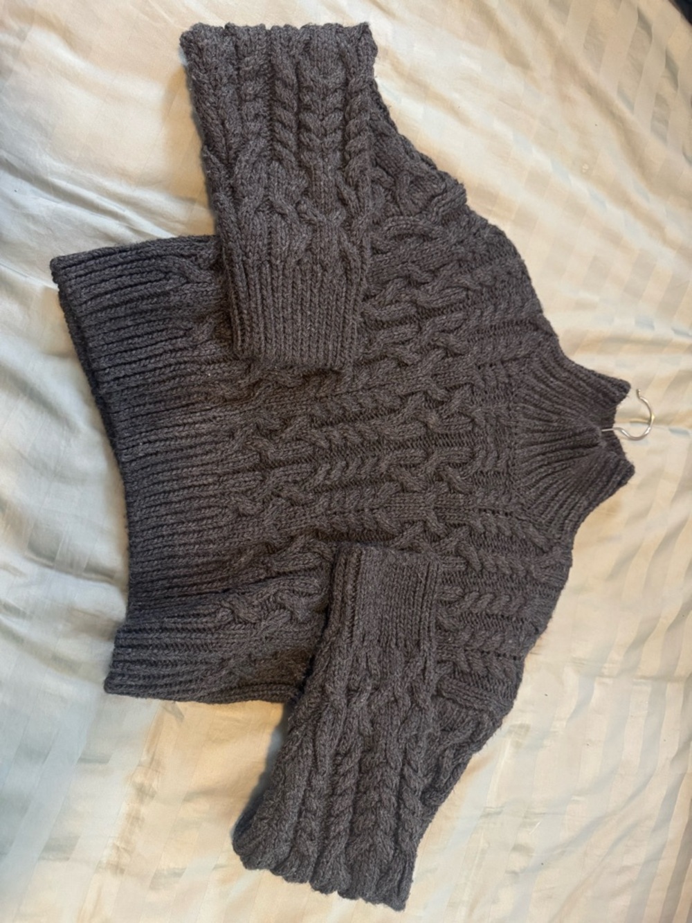 Zara Charcoal Cable-Knit Turtleneck Sweater